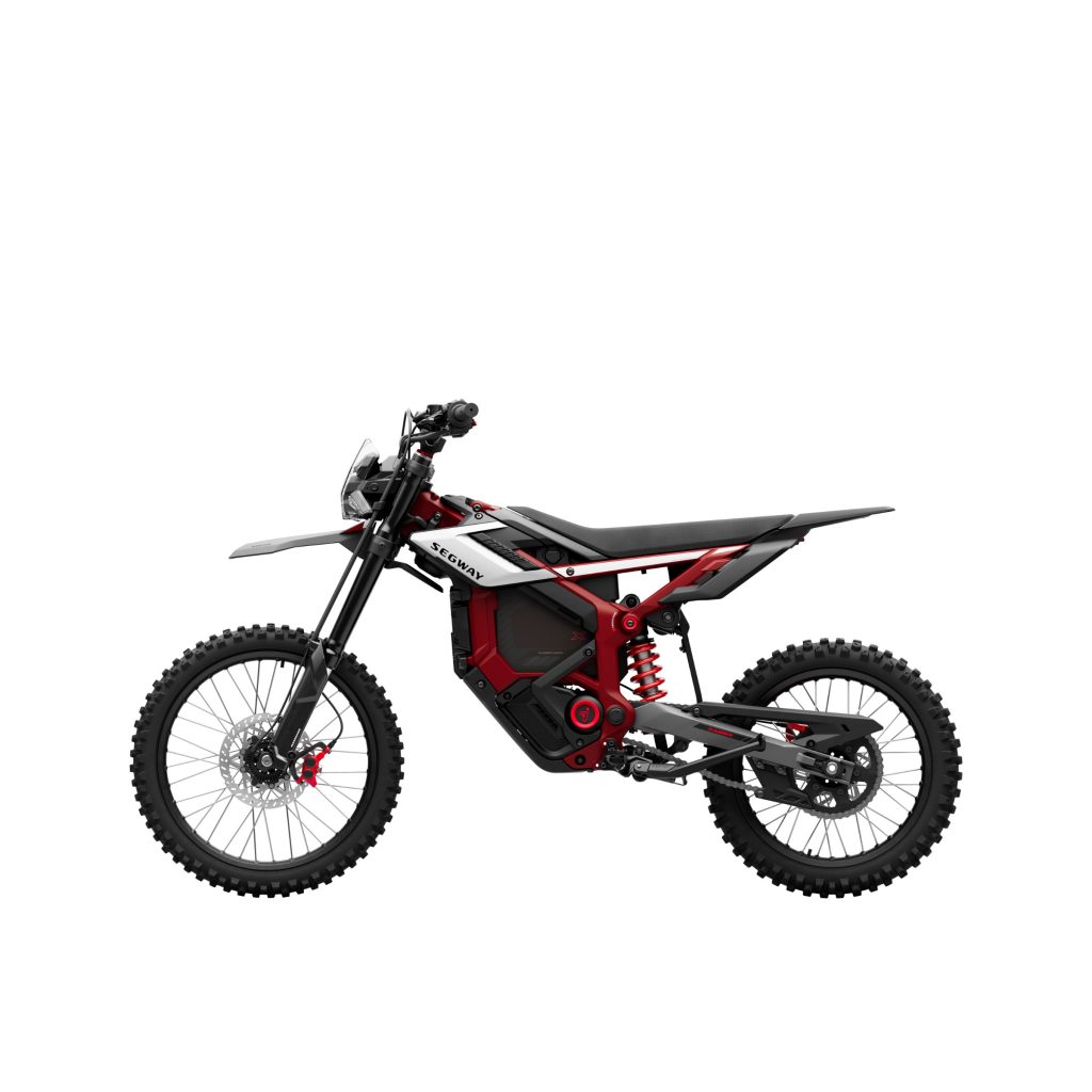 Segway Xaber 300 electric dirt bike in Shred Velvet red, left side view