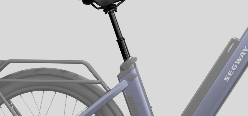 Close-up render of the Segway Xiro Automatic Dropper Post installed on a Segway eBike